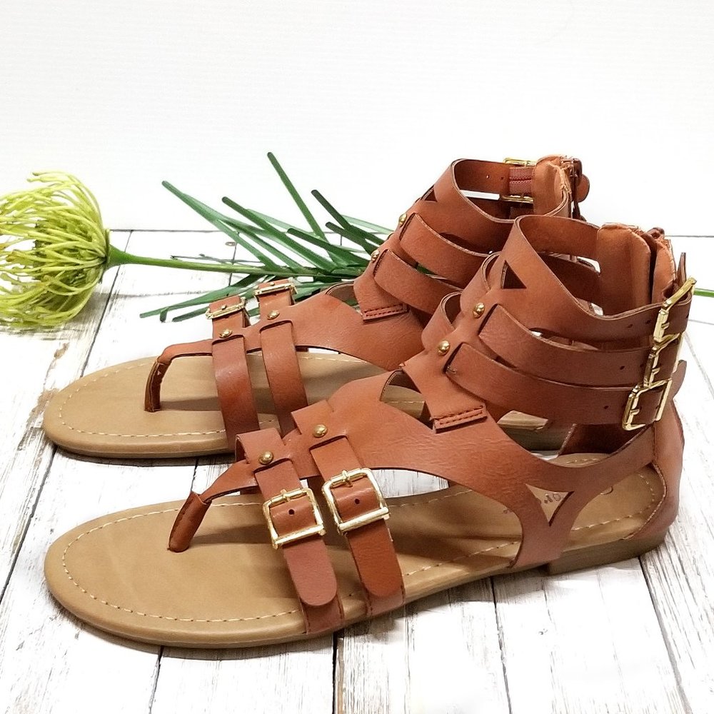 New Tan Strappy Gladiator Flat Sandals